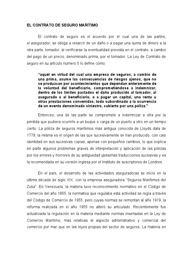 Contrato de Seguro Marítimo: Claves y Coberturas | PDF | Póliza de ...