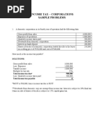 Income Tax - Corporations Sample Problems: Solutions