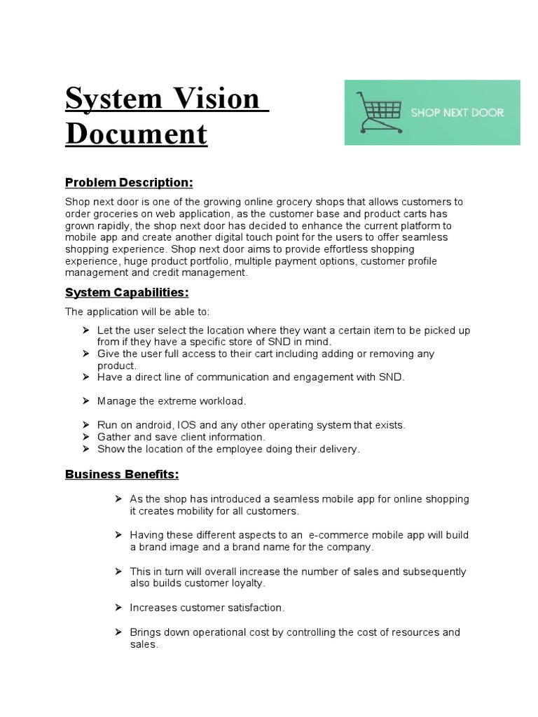 System Vision Document - Group 7 | PDF