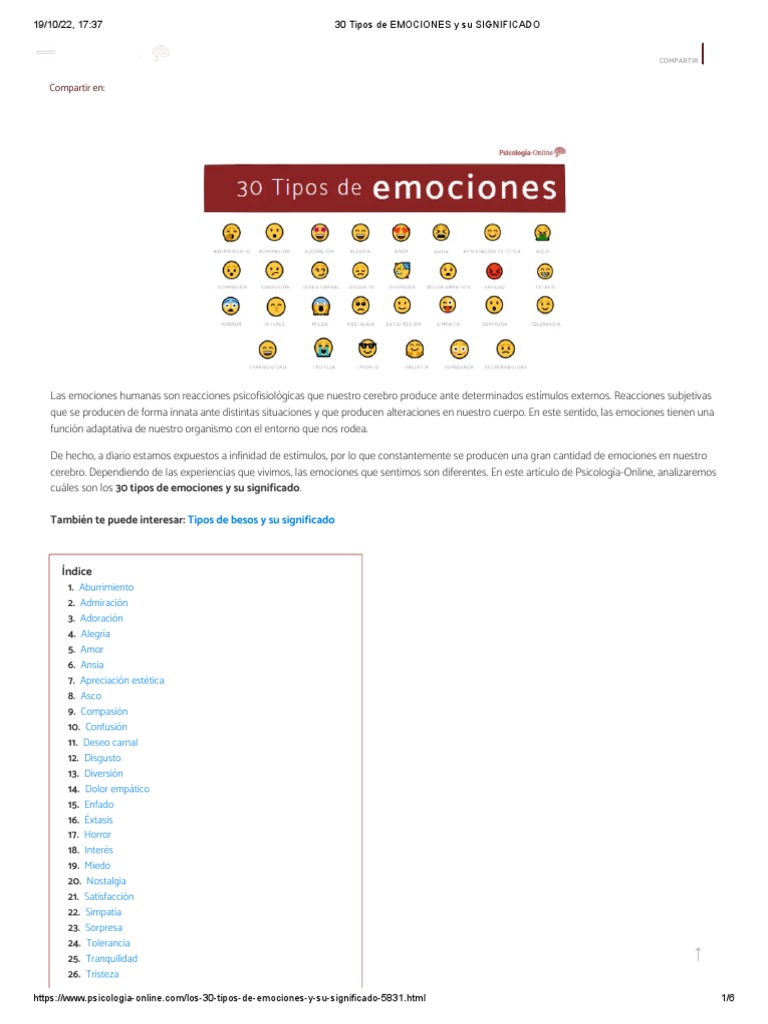 30 Tipos de Emociones y Su Significado | PDF | Las emociones | Amor