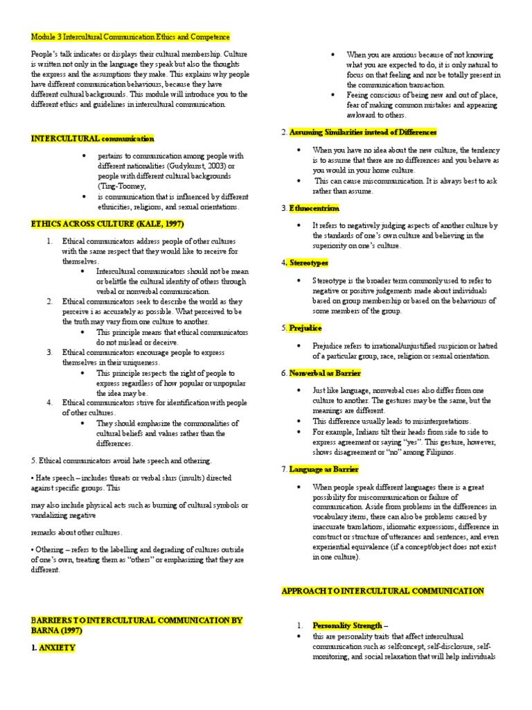 Module 3 Intercultural Communication Ethics And Competence Download