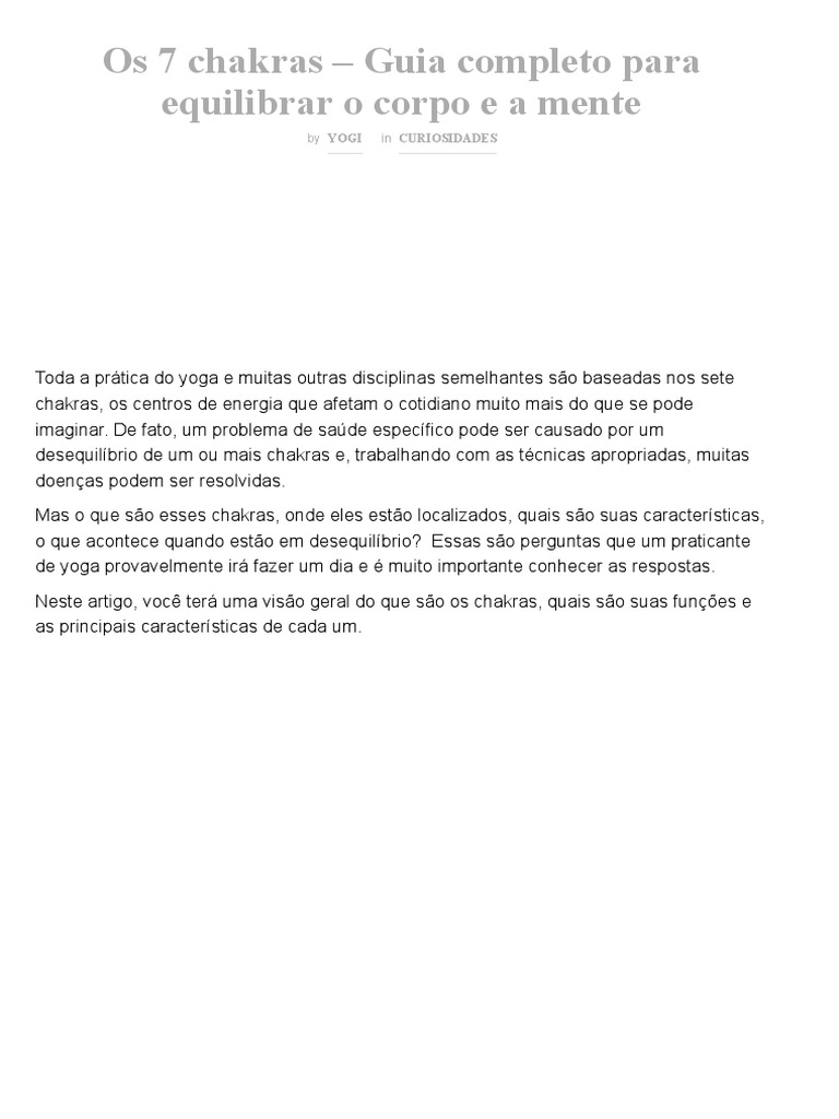 Os Sete Chakras - Guia Completo L Yogateria | PDF | Chacra | Ioga
