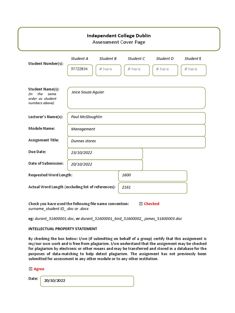 Assessment Dunnes Store PDF Retail Customer