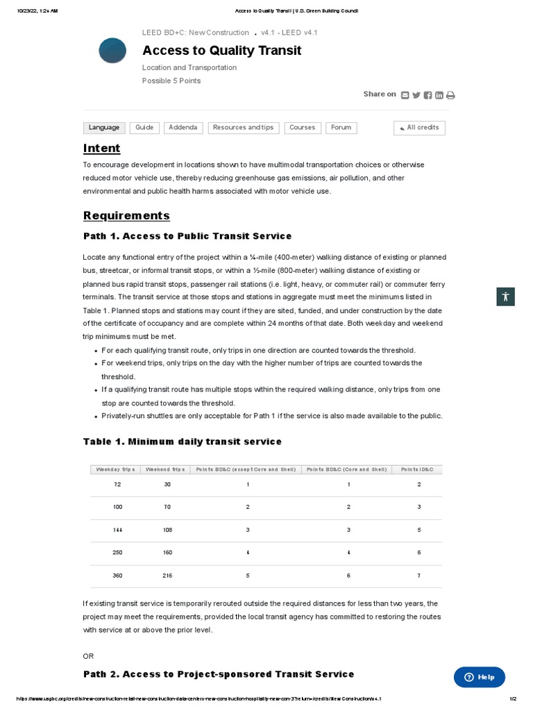 Access to Quality Transit in LEED v4.1 | PDF