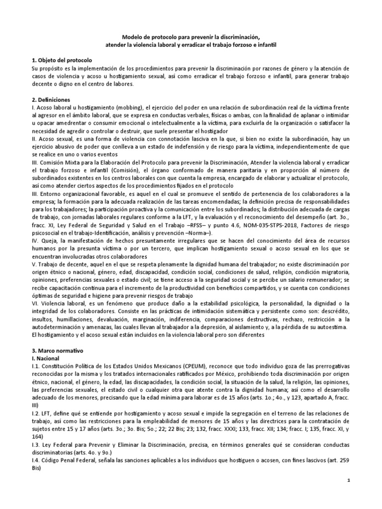 Protocolo para Erradicar Violencia Laboral | PDF | La violencia contra ...