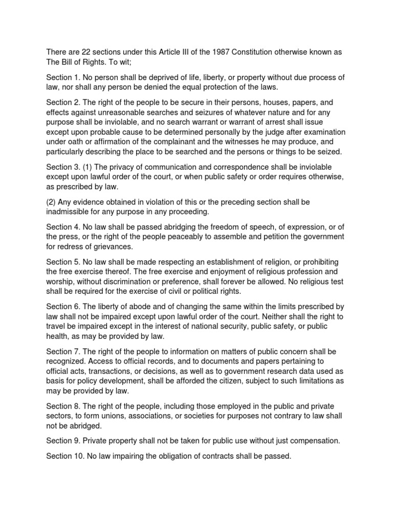 Bill of Rights: Sections 1-22 Overview | PDF | Search And Seizure | Crimes