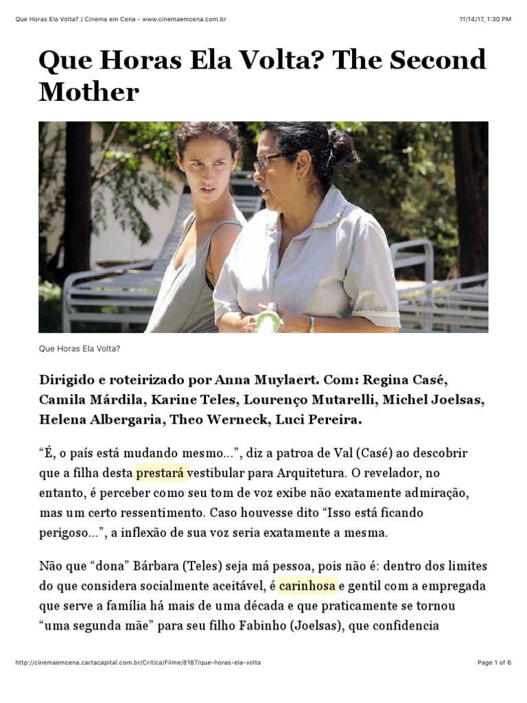 Análise do Filme "Que Horas Ela Volta?" | PDF