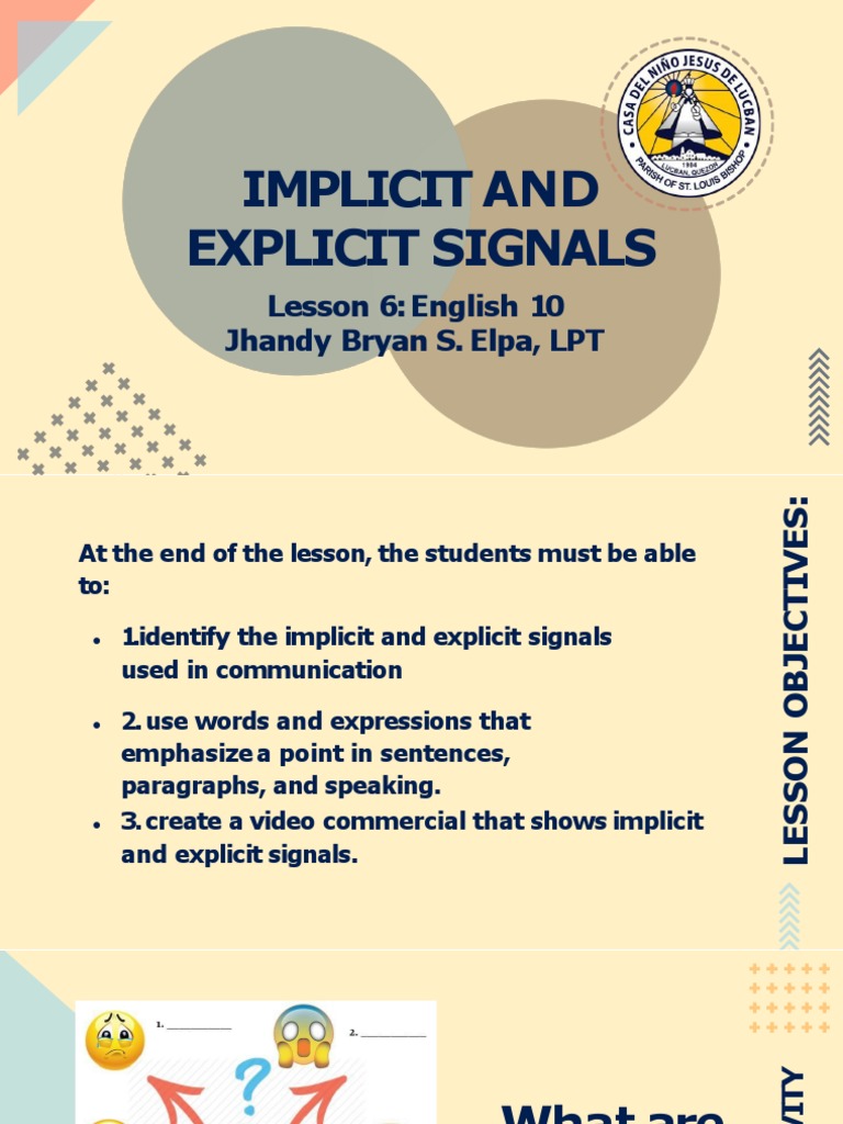 LESSON 6 - Implicit and Explicit SIgnals | PDF | Communication | Cognition