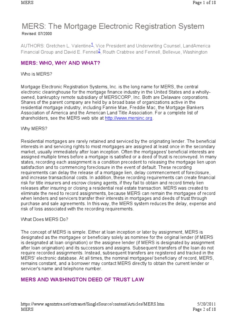 MERS The Mortgage Electronic Registration System