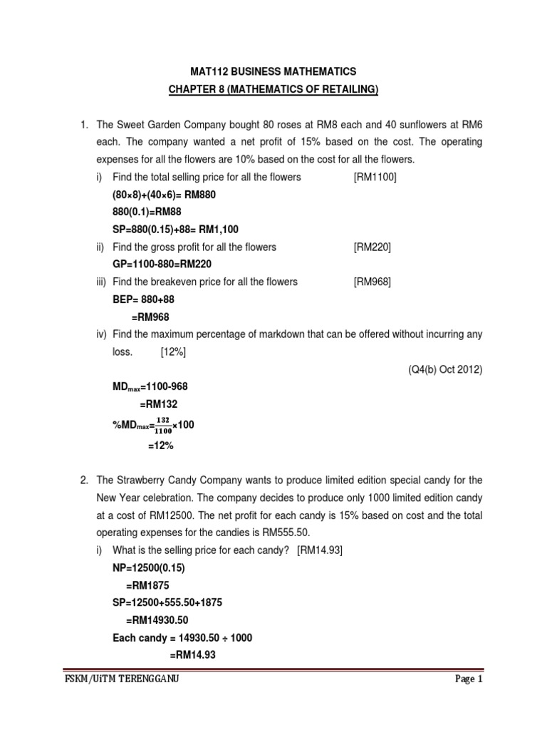 Retail Mathematics and Profit Calculations | PDF | Prices | Net Income