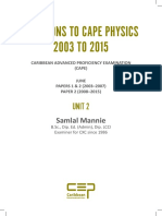 Solutions To CAPE Physics 2003 To 2015 Unit 2