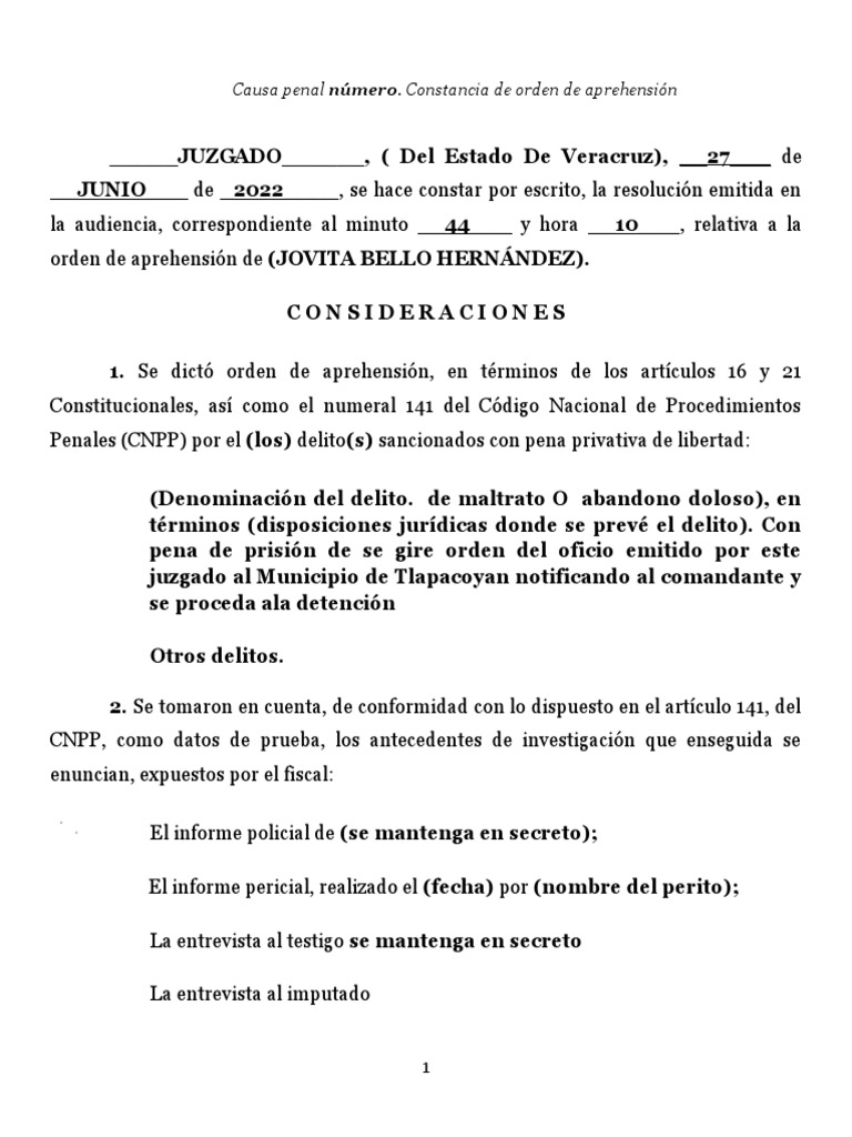 Orden de Aprehension | Descargar gratis PDF | Derecho penal | Justicia ...