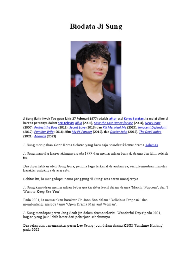 Biodata Ji Sung | PDF | Entertainment