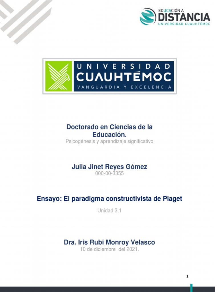 Constructivismo y aprendizaje en Piaget | PDF | Sicología | Conocimiento