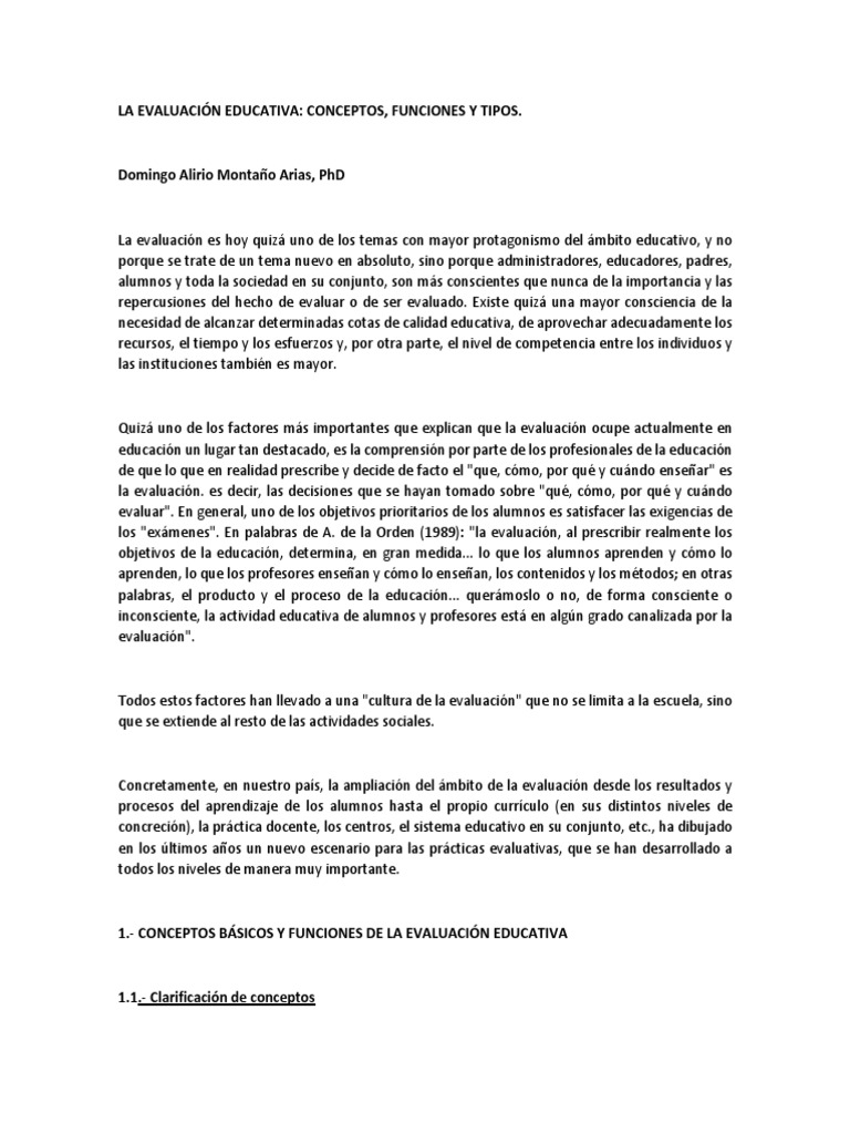Tipos y Funciones de la Evaluación Educativa | PDF | Evaluación ...