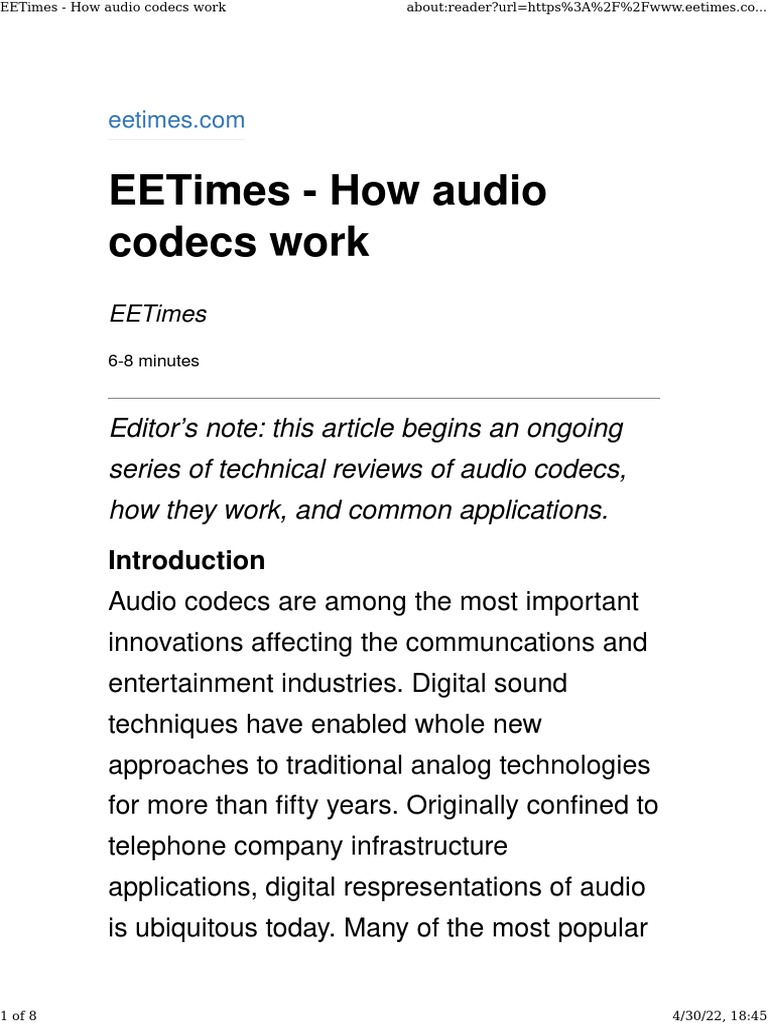 An introduction to digital audio codecs exploring the technical