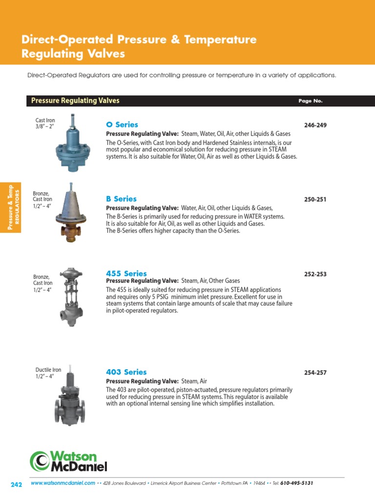 Direct Operated Pressure Temp Regulating Valves | PDF | Valve | Pressure