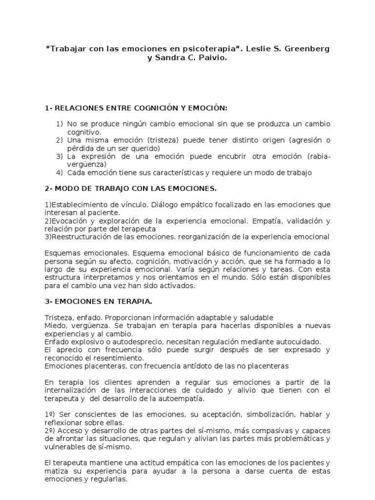 Trabajando Con Las Emociones En Psicoterapia Un Análisis Detallado De