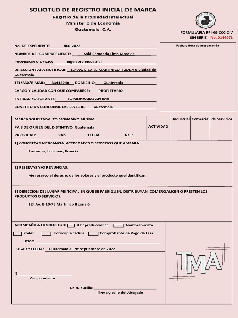 Solicitud de Registro de Marca en Guatemala | PDF