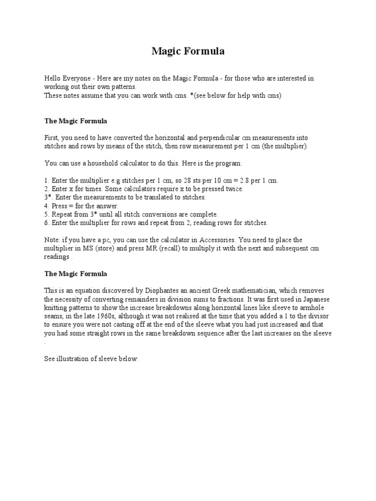 Magic Formula PDF Knitting Teaching Mathematics