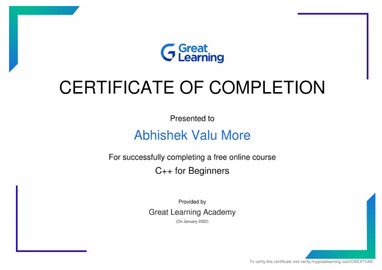 C++ Certificate-Great Learning | PDF