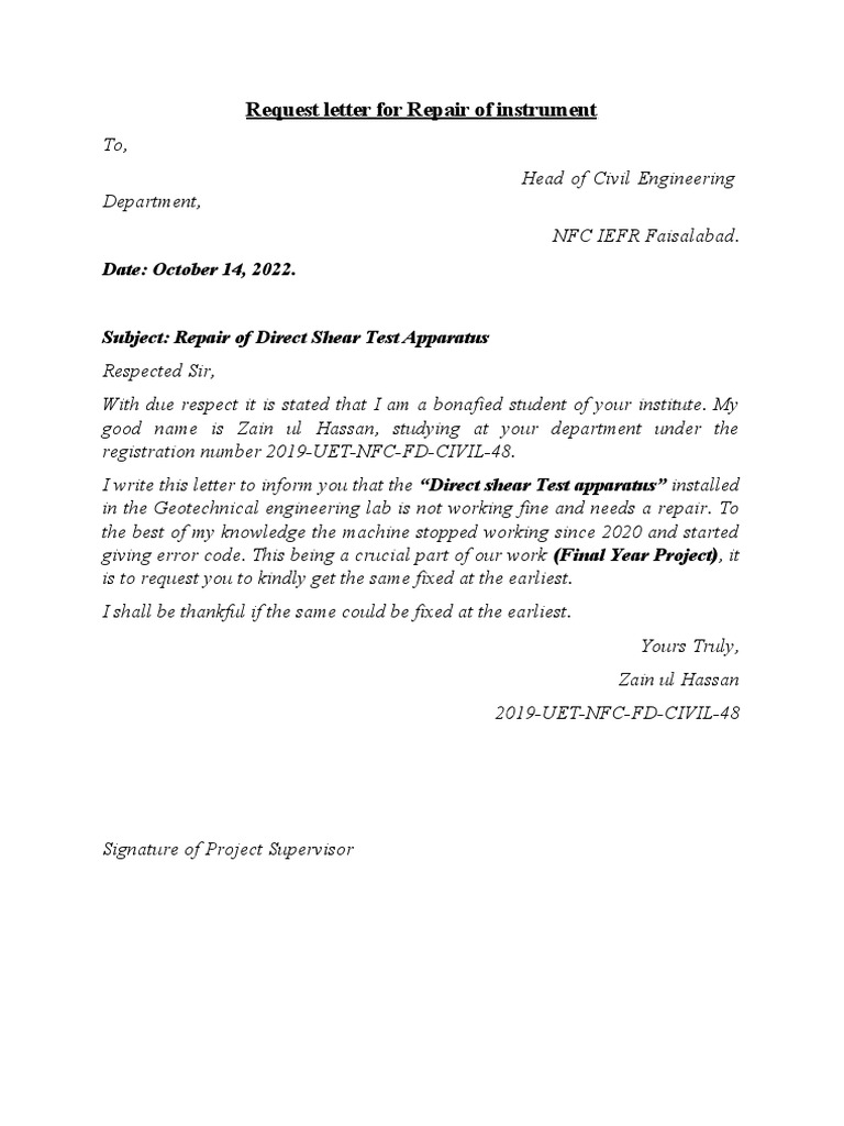 Request for Direct Shear Test Repair | PDF