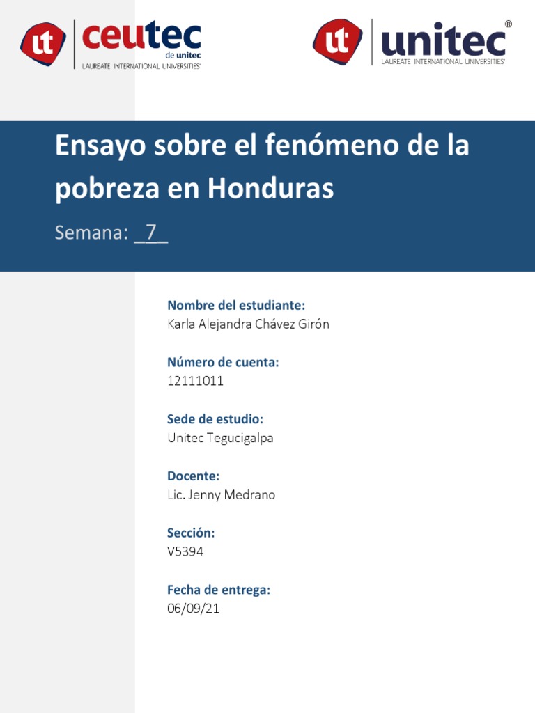 Ensayo Sobre El Fenómeno de La Pobreza en Honduras PDF Pobreza