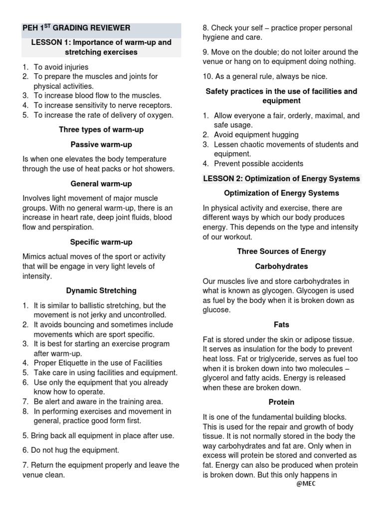 Peh 3 1ST Grading Reviewer | PDF | Skeletal Muscle | Aerobic Exercise