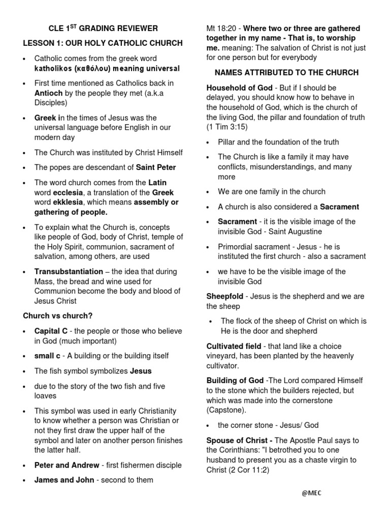 Cle 1ST Grading Reviewer | PDF | Christian Church | Virtue
