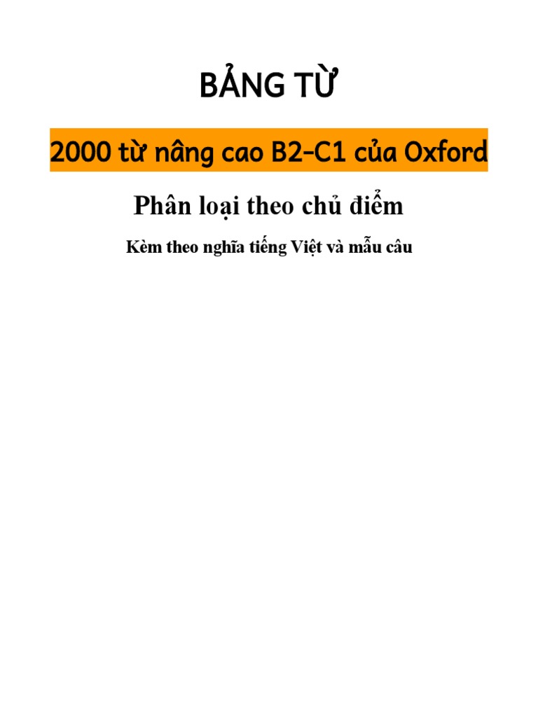 Oxford 2000 Words by Topic With Vietnamese Definition and Example Sentences PDF