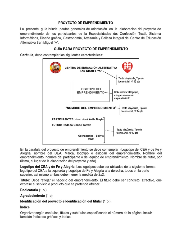 Guía para Proyecto de Emprendimiento CEA | PDF | Bibliografía ...