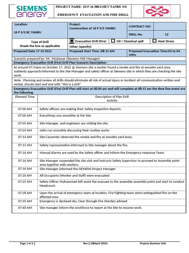 Emergency Evacuation and Fire Drill 17-10-2022 | PDF | Emergency ...