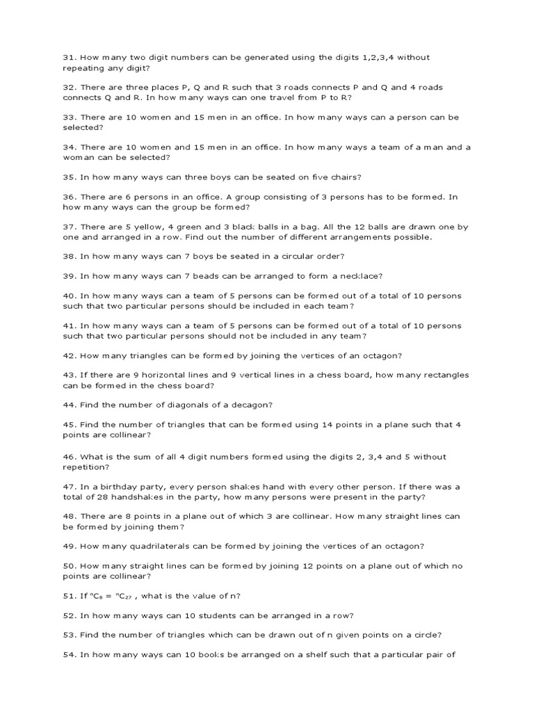 Combinatorial Problems Ways, Arrangements, and Selections from Sets PDF Line (Geometry