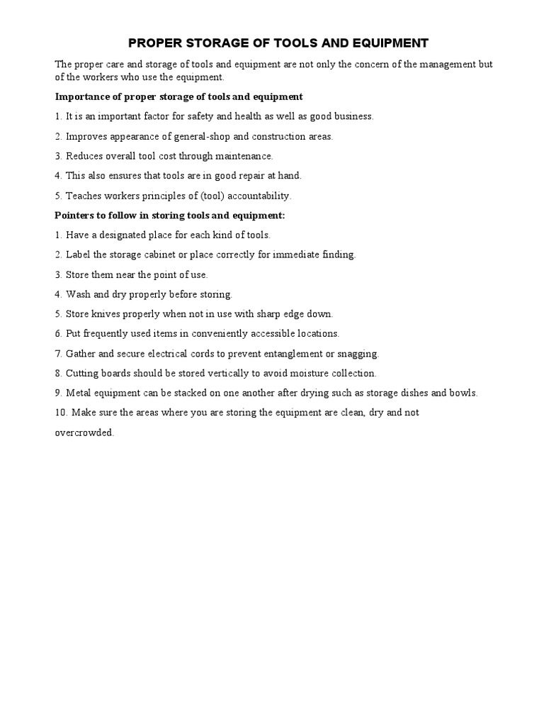 9 Proper Storage of Tools and Equipment | PDF