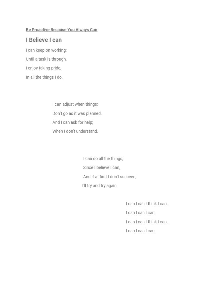 I Believe I Can (Poem) 5C | PDF
