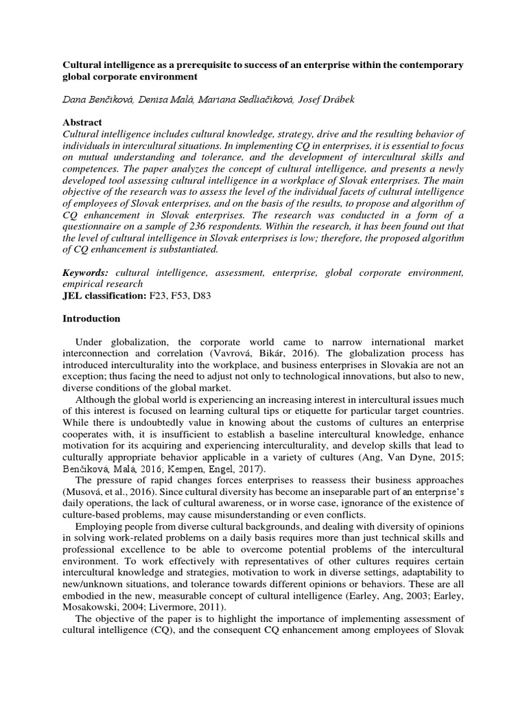 Enhancing Cultural Intelligence in Slovak Enterprises | PDF | Cross ...