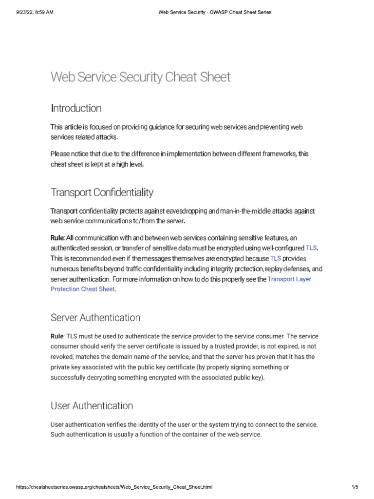 Web Service Security Cheatsheet - OWASP Cheat Sheet | PDF