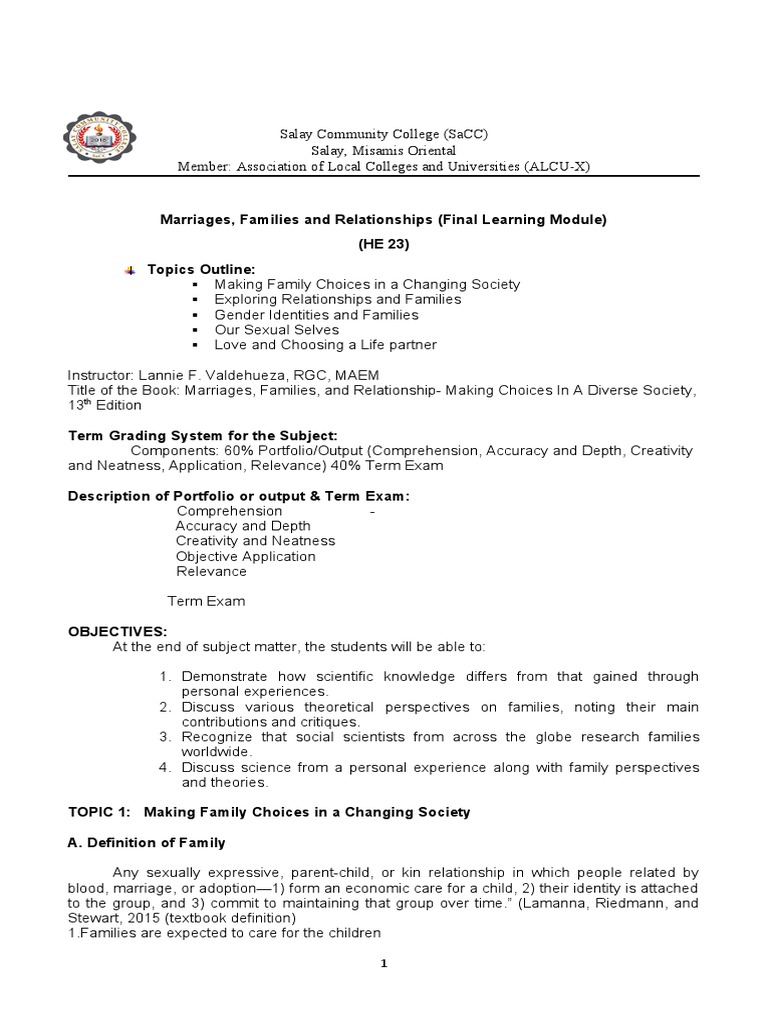 Family Dynamics and Relationship Studies Module | PDF | Gender Studies ...