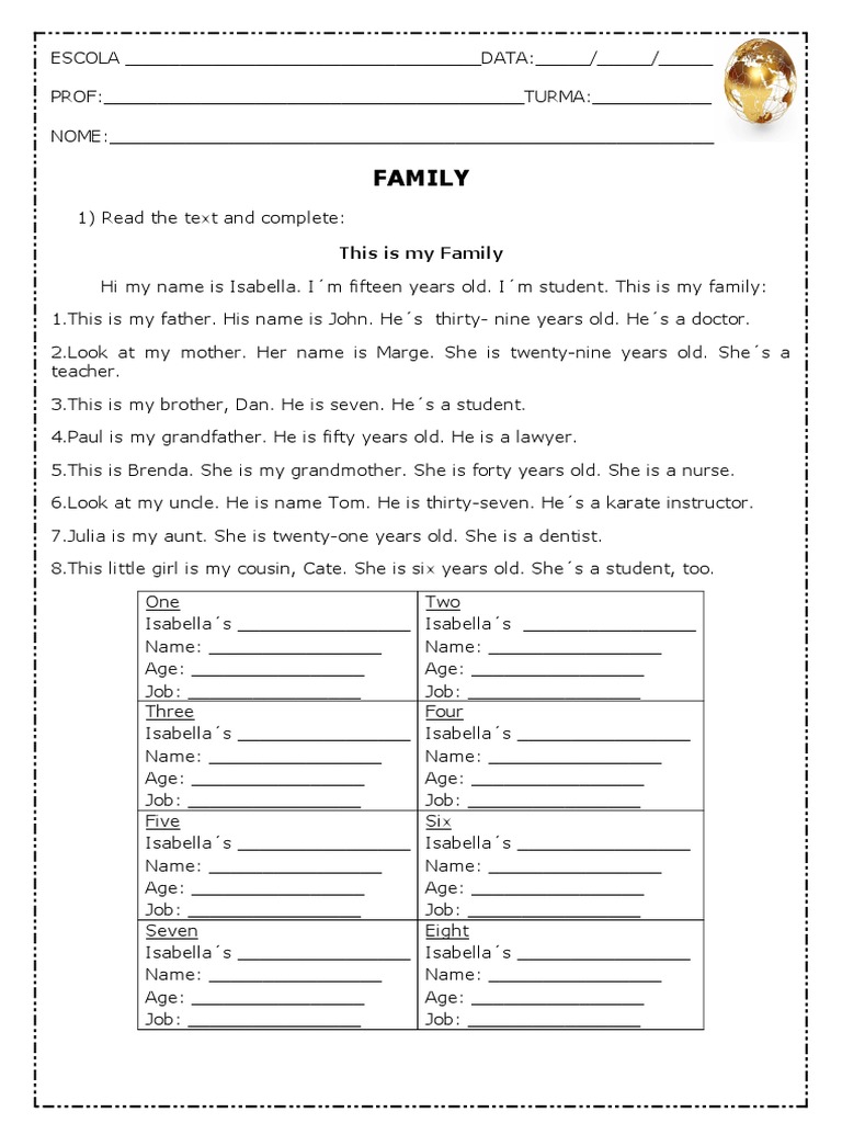 Aula De Inglês 6 Anos Family Pdf