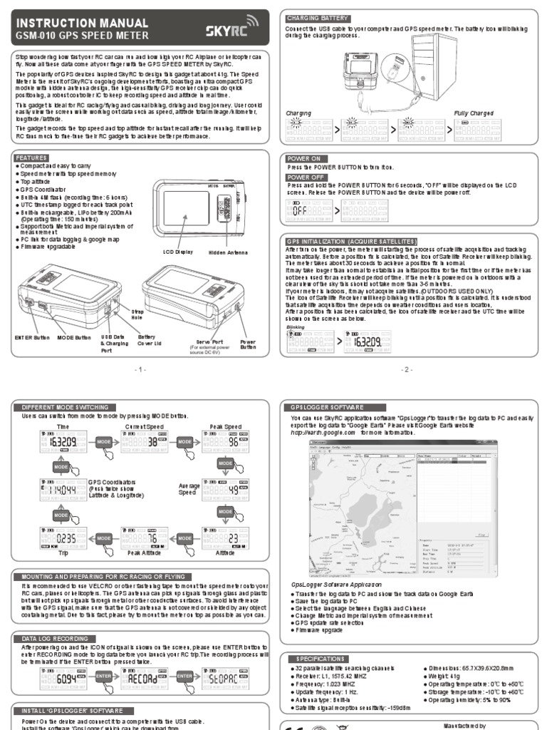SkyRC GPS Speed Meter Instructions | PDF | Global Positioning System ...