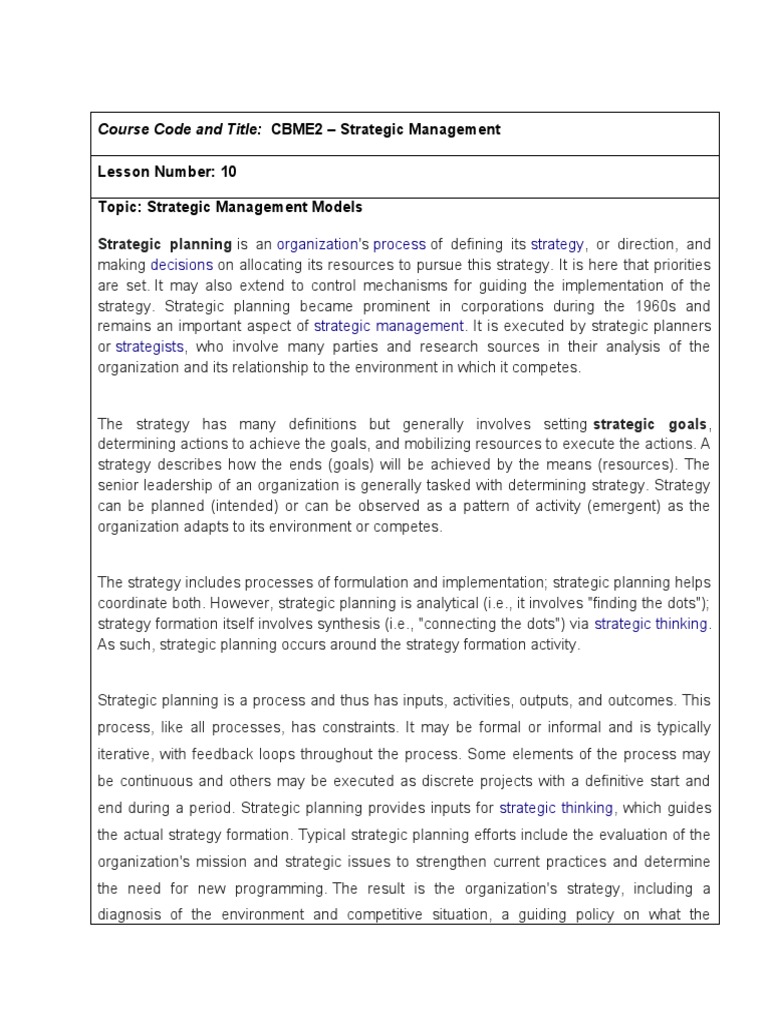 (10 MODULE) Strategic Management Models | PDF