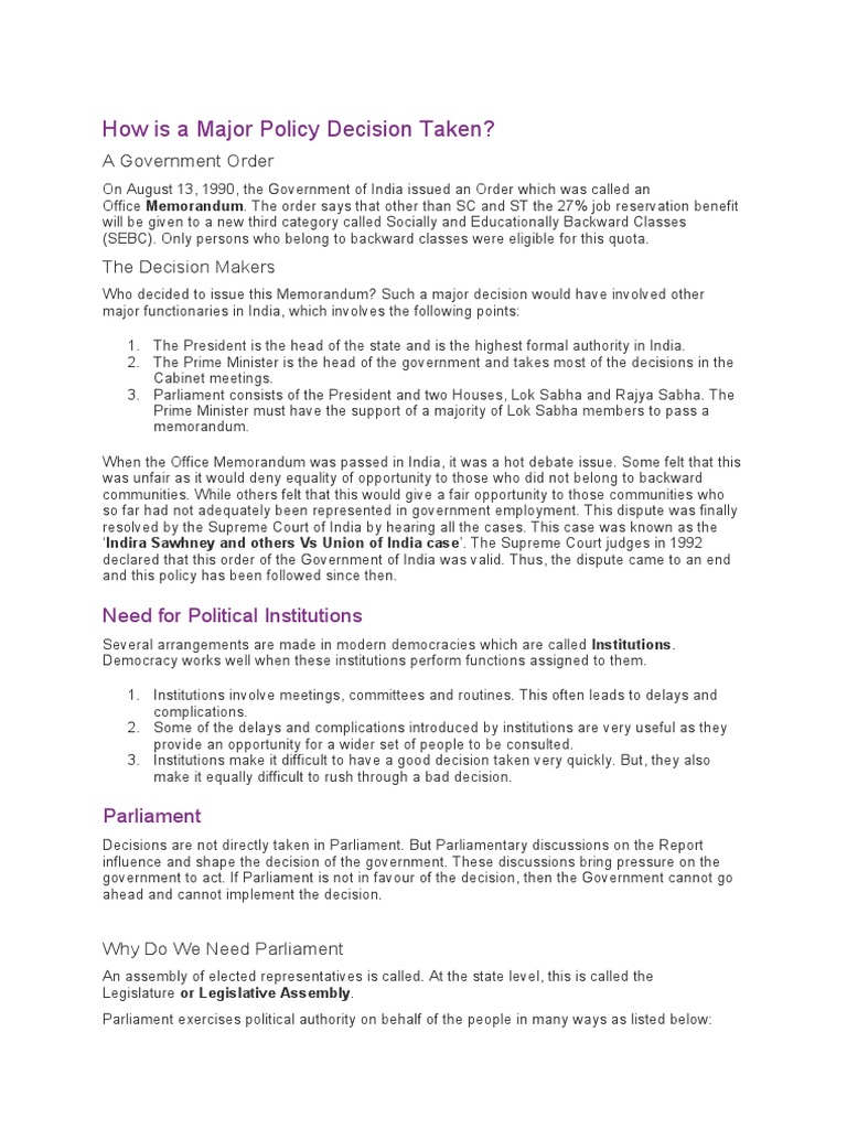 Major Policy Decisions in Indian Government | PDF | Supreme Court Of ...
