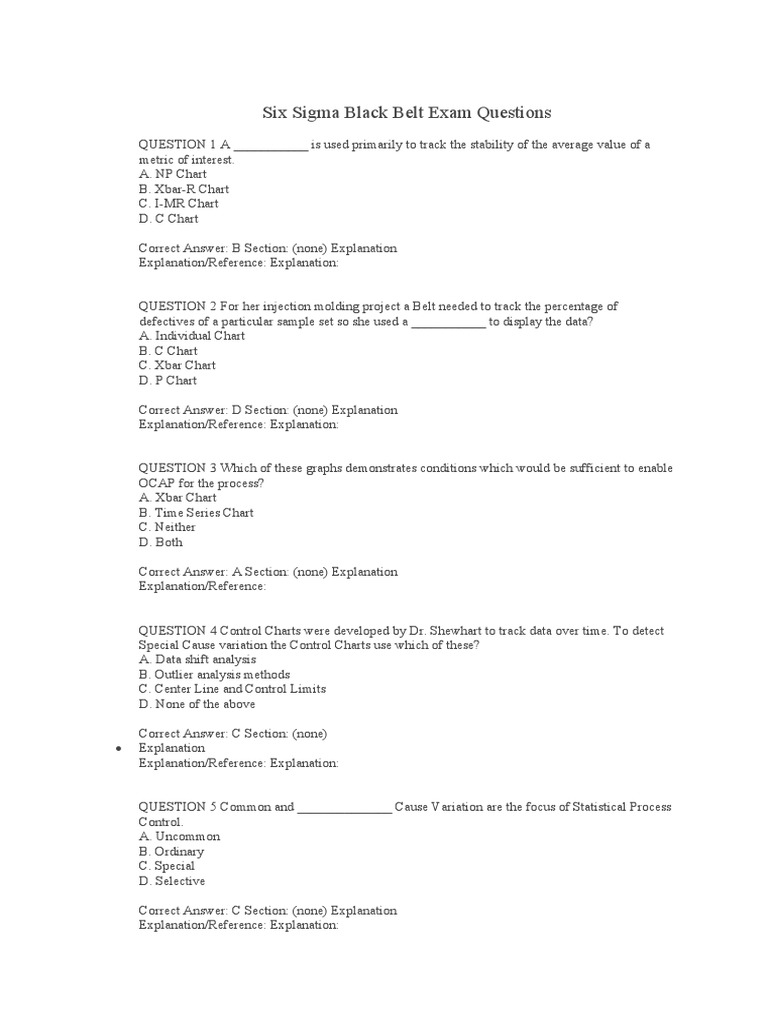 Six Sigma Black Belt Exam Guide | PDF | Experiment | Design Of Experiments