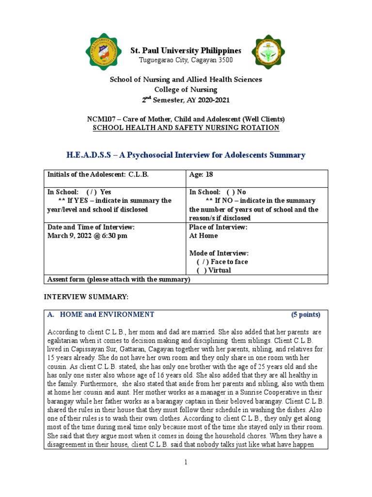 Basan HEADSSAssessment PDF Sleep Sexually Transmitted Infection