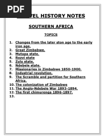 O Level History Notes. Southern Africa.