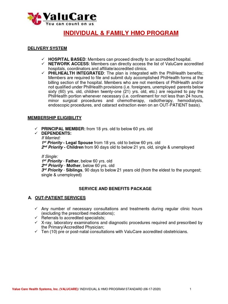 Brochure Individual and Family Standard Hmo PDF Dentistry Dentist