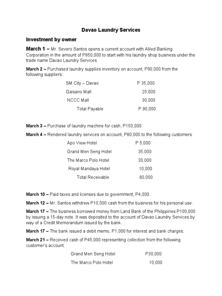 Davao Laundry Services Accounting | PDF | Banks | Service Industries
