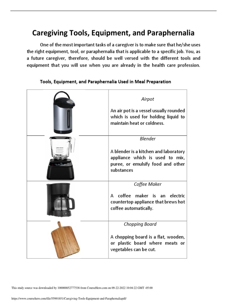 Caregiving Tools Equipment and Paraphernalia PDF PDF Manufactured