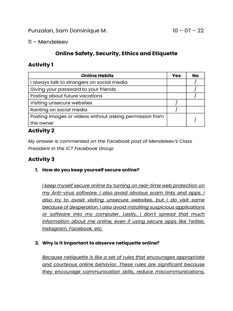 Online Safety, Security, Ethics and Etiquette | PDF