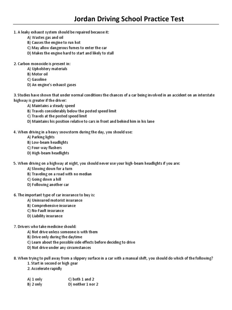 Jordan driving school practice test pdf traffic traffic light